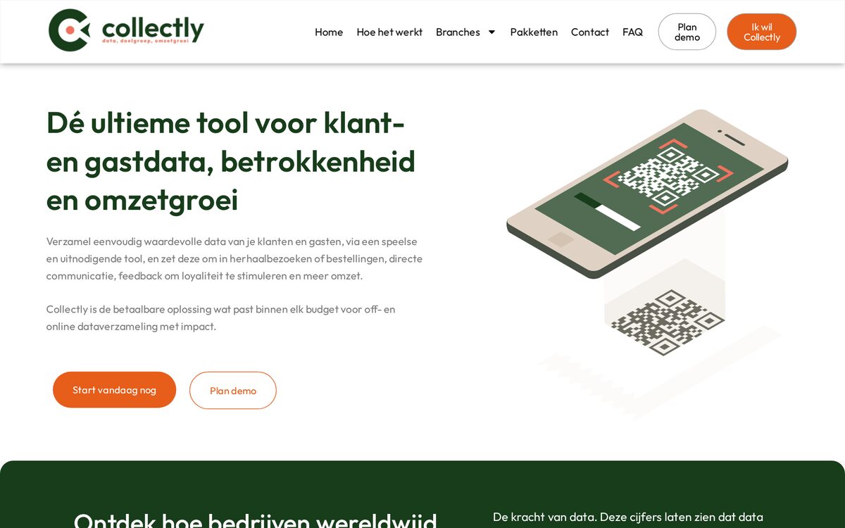 Homepage van Collectly — klant- en gastdata verzamelen