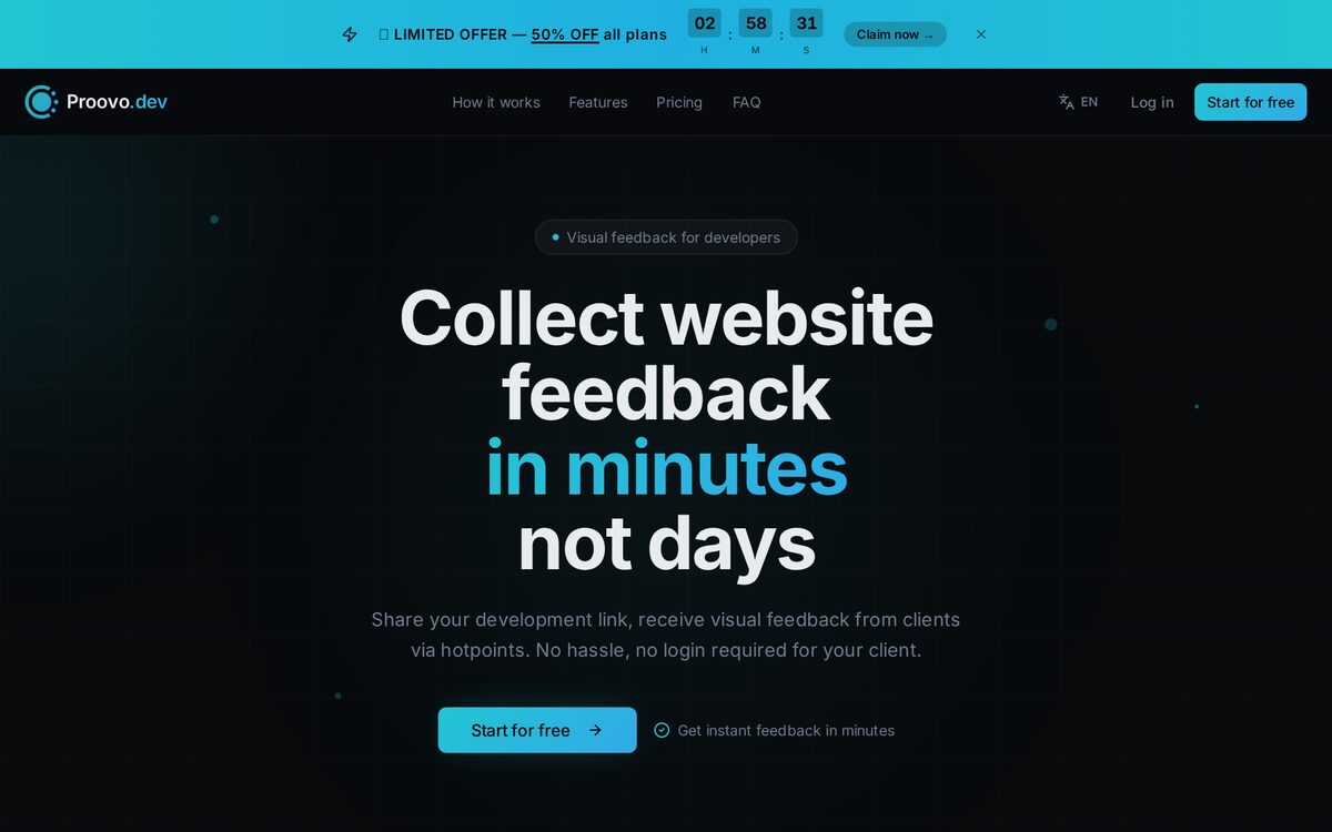 Homepage van Proovo.dev — visuele feedback op je website